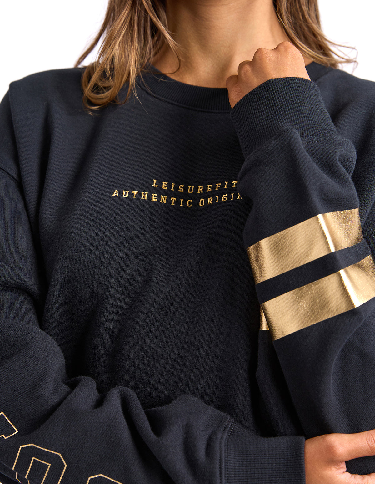 Foxwood Metallic Origin Crew Jumper - Black with Gold