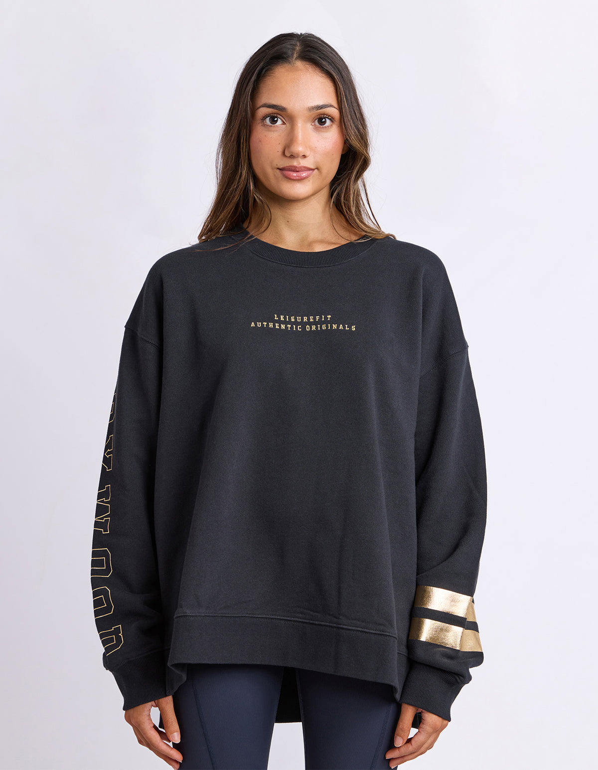 Foxwood Metallic Origin Crew Jumper - Black with Gold