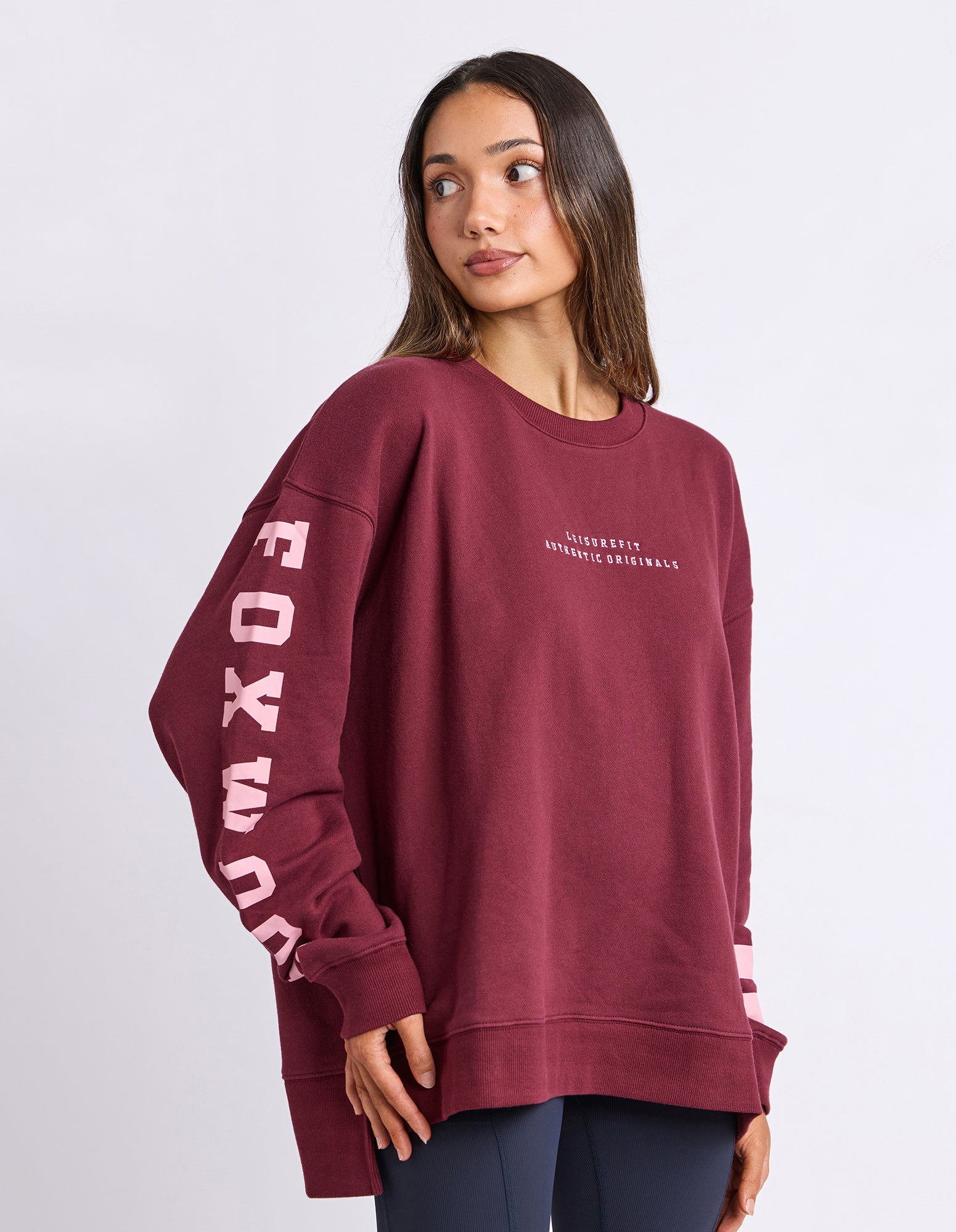 Image of Foxwood Origin Crew Jumper - Burgandy with Pink