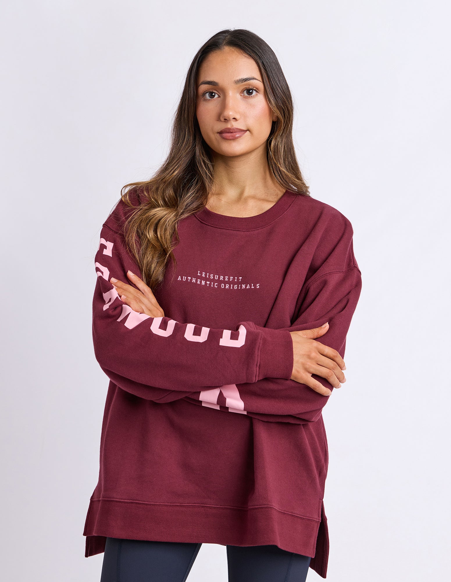 Image of Foxwood Origin Crew Jumper - Burgandy with Pink