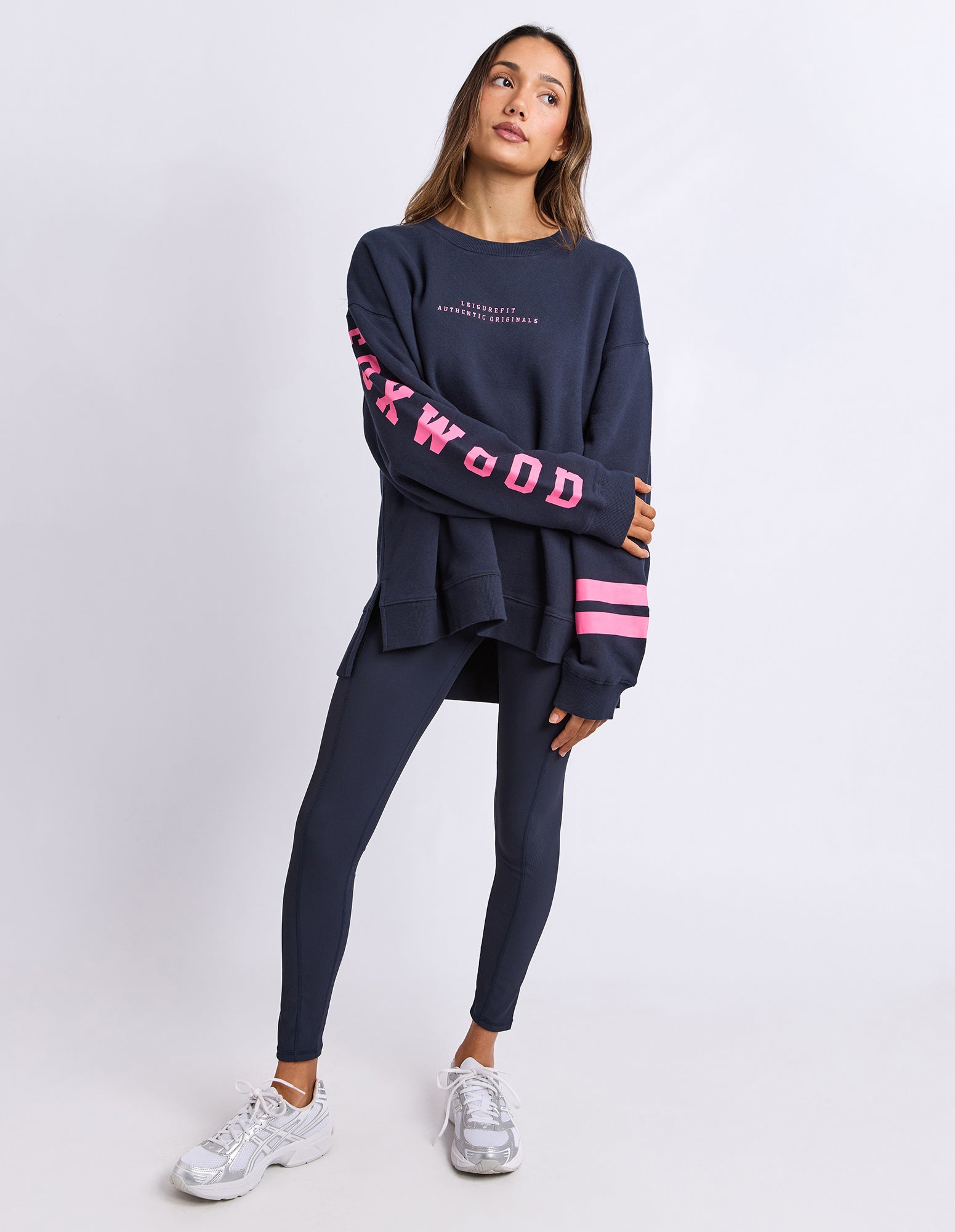Image of Foxwood Origin Crew Jumper - Navy with Bright Pink