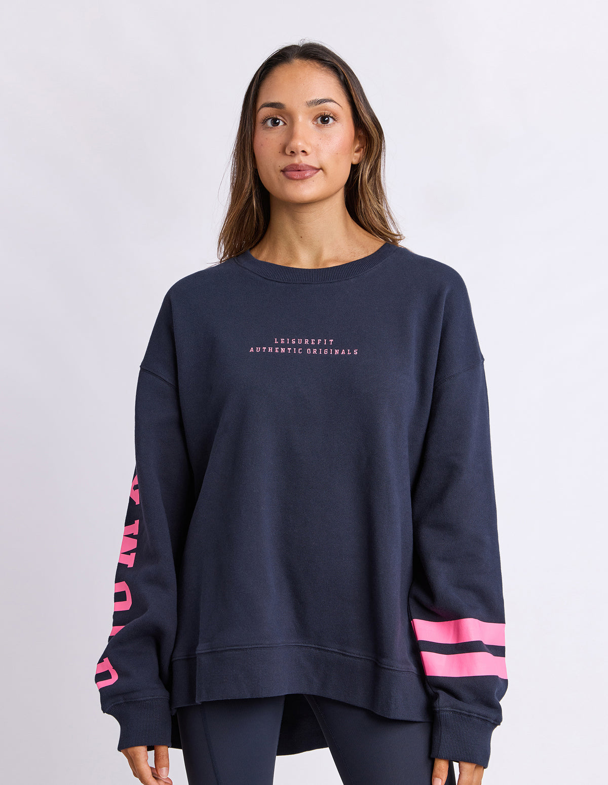 Foxwood Origin Crew Jumper - Navy with Bright Pink