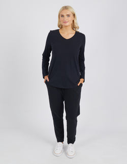 Collection of Elm Peachy Long Sleeve Vee Tee - Black in a gallery layout