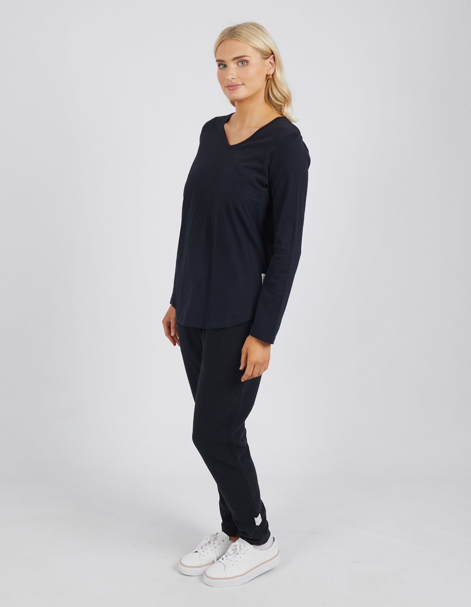 Collection of Elm Peachy Long Sleeve Vee Tee - Black in a gallery layout