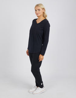 Collection of Elm Peachy Long Sleeve Vee Tee - Black in a gallery layout