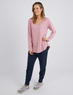 Collection of Elm Peachy Long Sleeve Vee Tee - Dusty Pink in a gallery layout