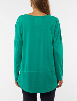 Collection of Elm Rib Vee Long Sleeve Tee - Medow Green in a gallery layout