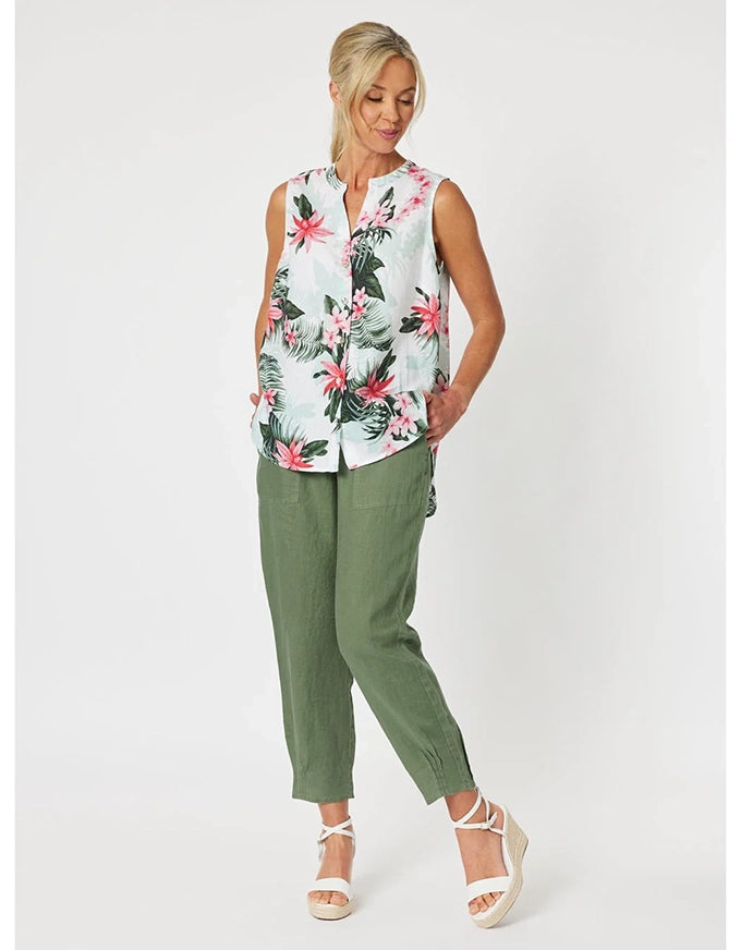 Collection of Gordon Smith Sarah Linen Pant - Khaki in a gallery layout