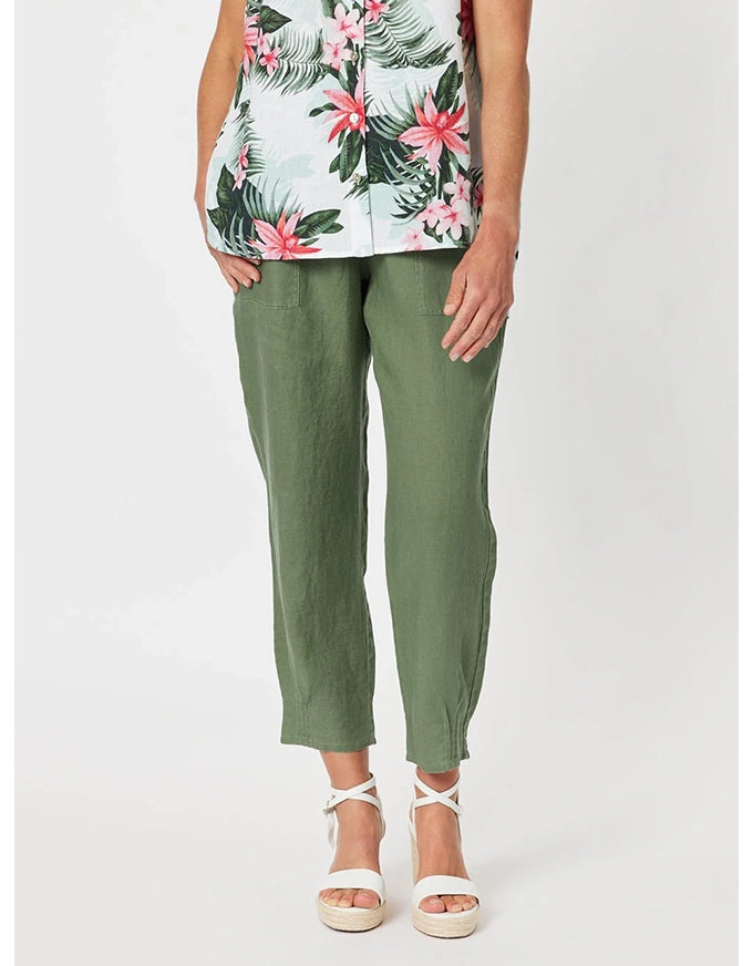 Collection of Gordon Smith Sarah Linen Pant - Khaki in a gallery layout