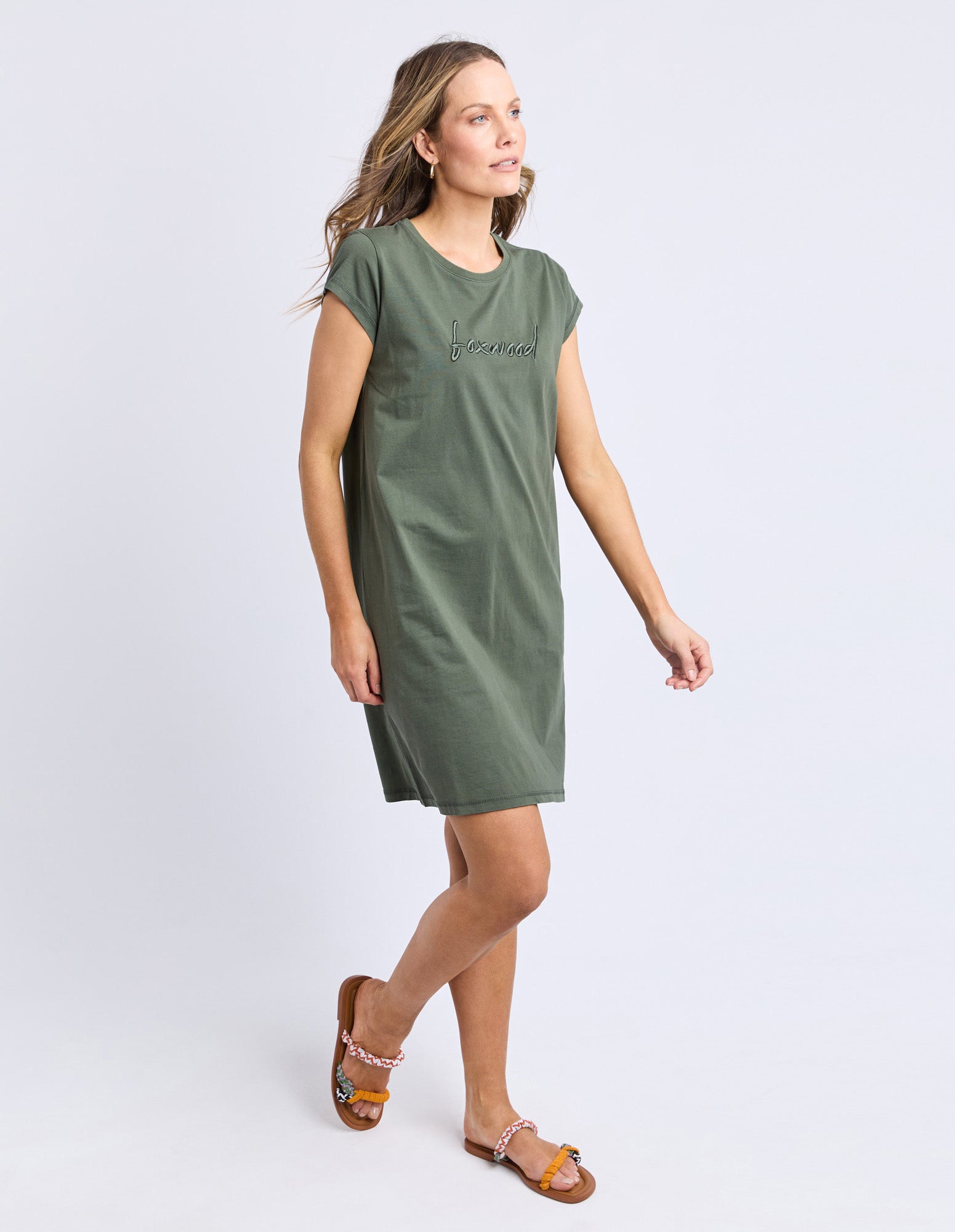 Image of Foxwood Signature Embroidery Tee Dress - Khaki