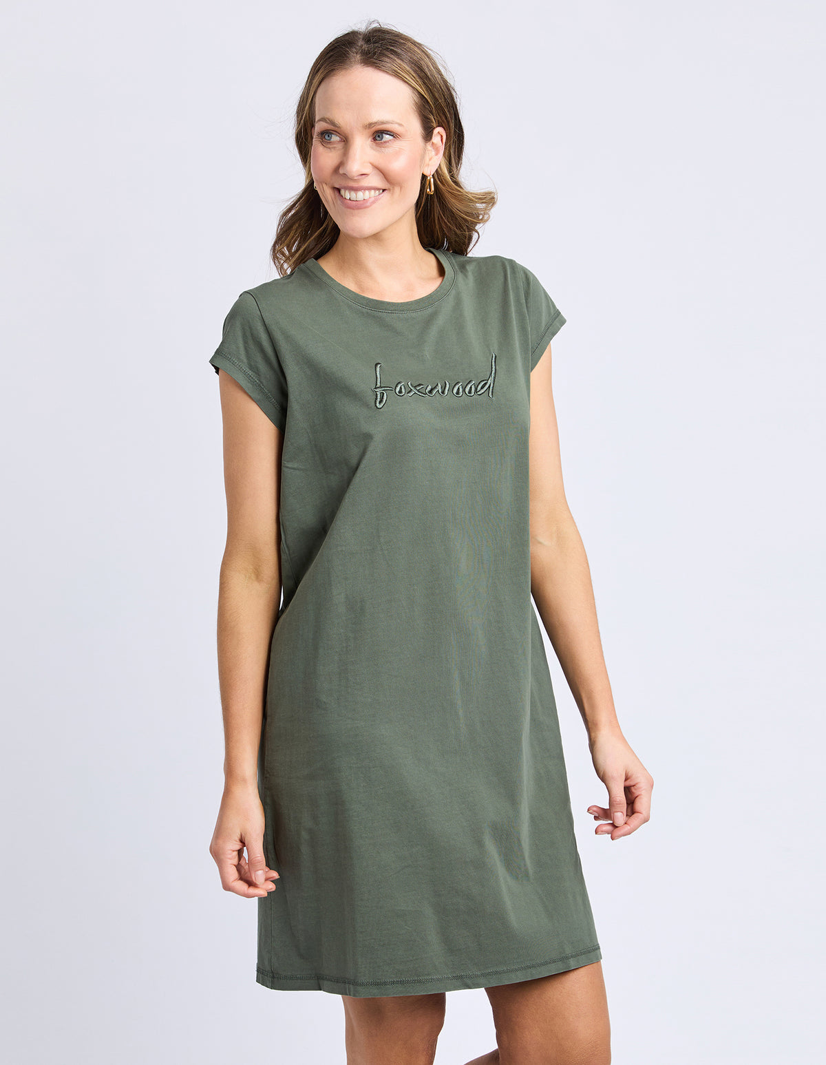 Foxwood Signature Embroidery Tee Dress - Khaki