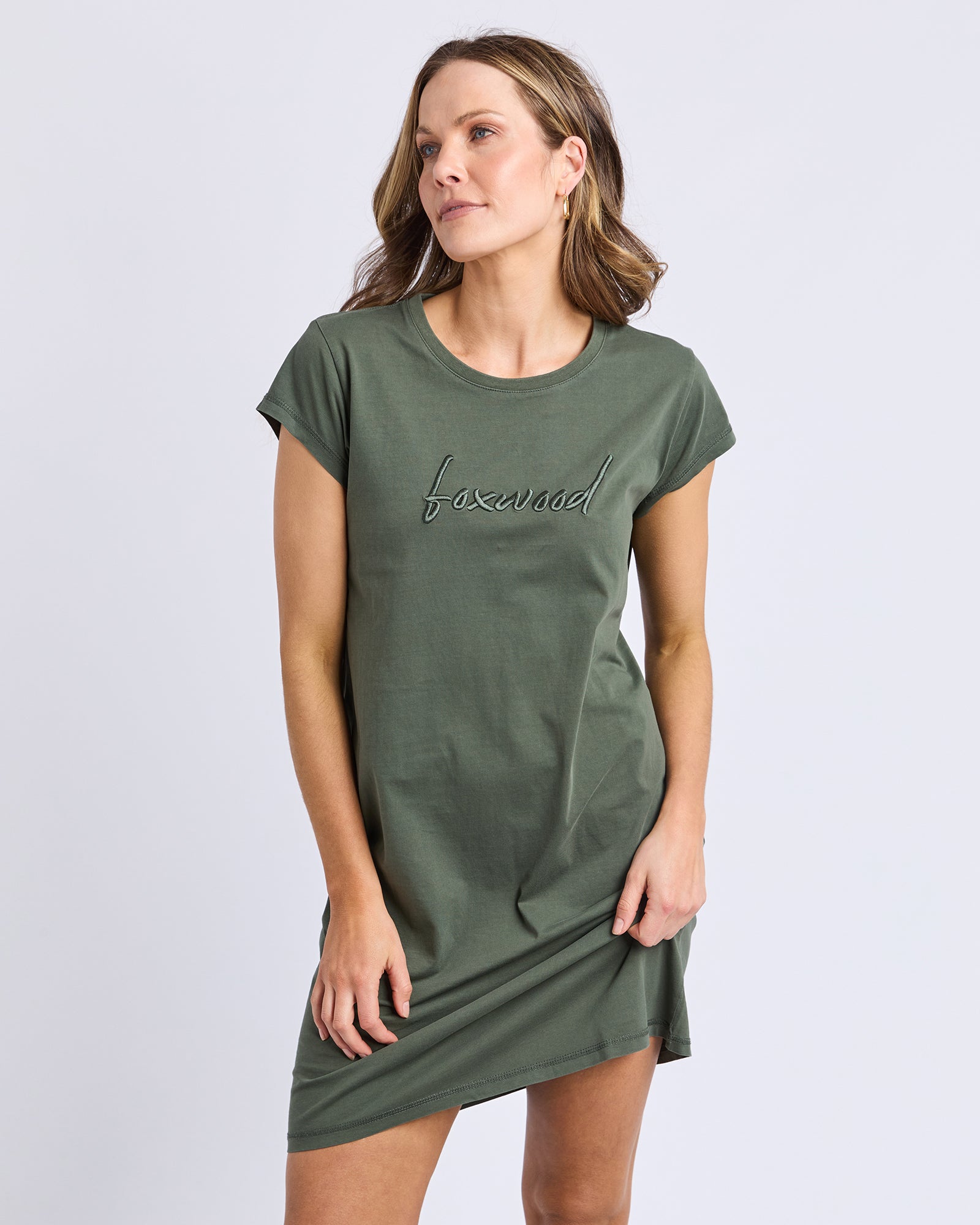 Image of Foxwood Signature Embroidery Tee Dress - Khaki
