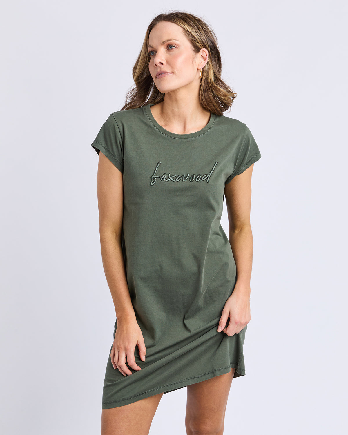 Foxwood Signature Embroidery Tee Dress - Khaki