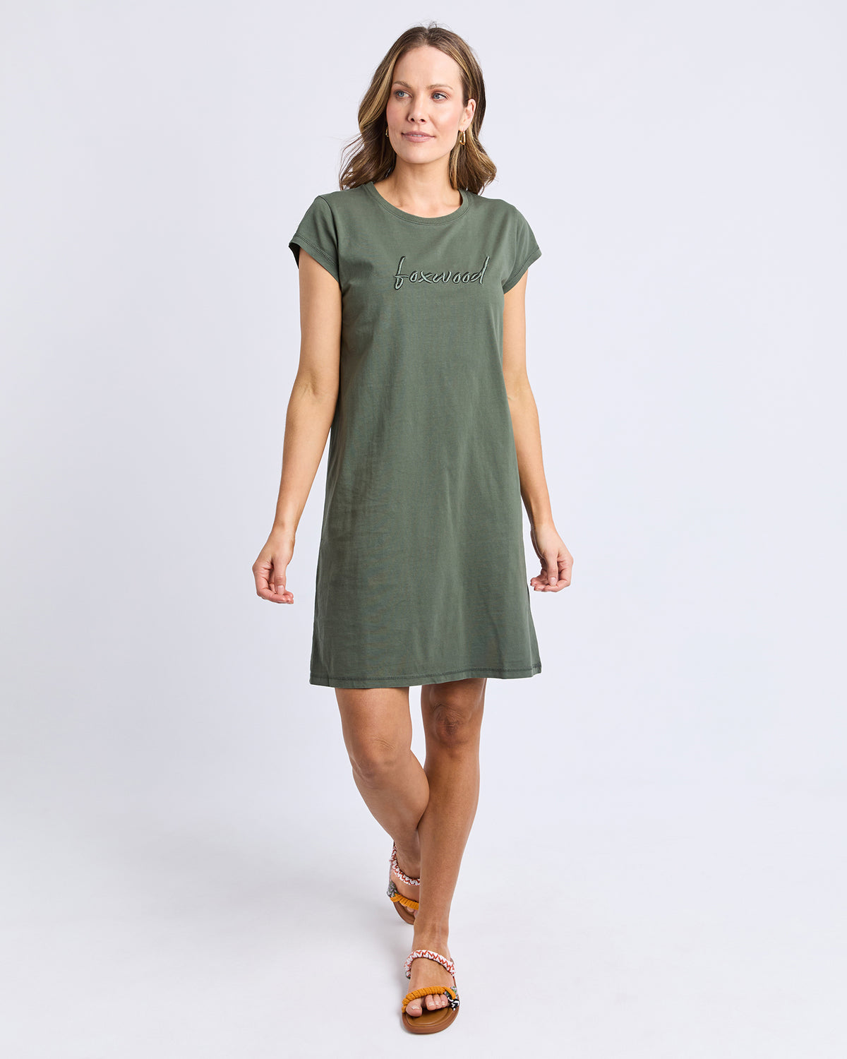 Foxwood Signature Embroidery Tee Dress - Khaki