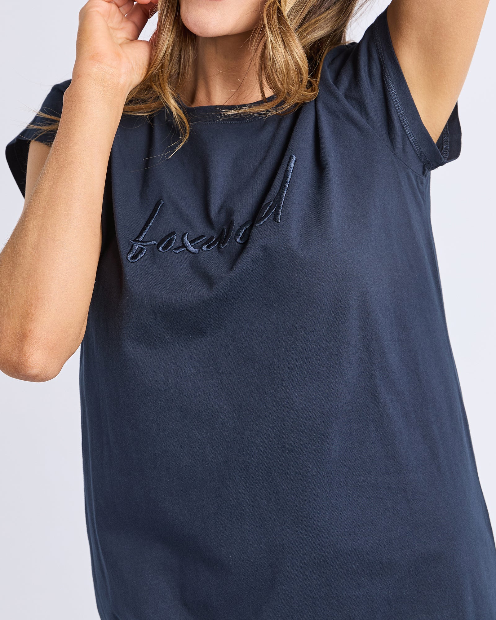 Image of Foxwood Signature Embroidery Tee Dress - Navy