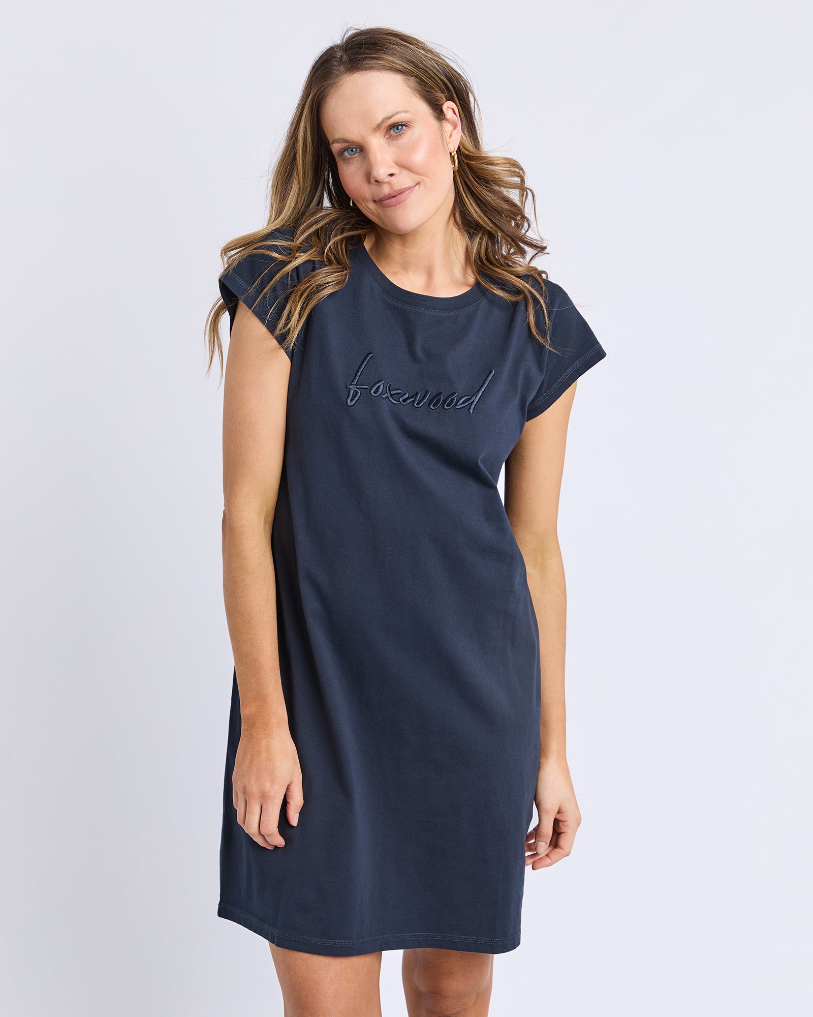 Image of Foxwood Signature Embroidery Tee Dress - Navy