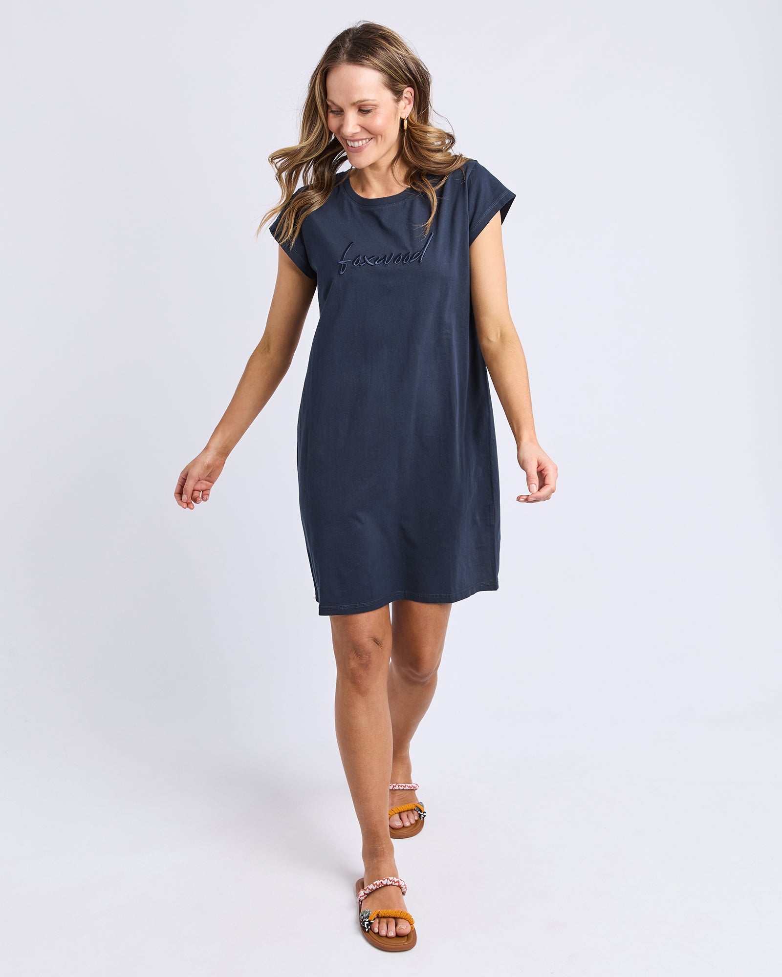 Image of Foxwood Signature Embroidery Tee Dress - Navy