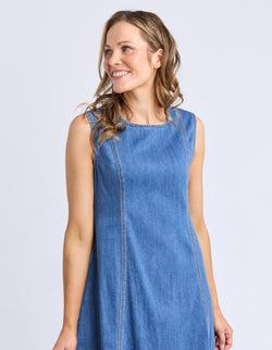 Collection of Foxwood Solene Denim Dress - Mid Blue in a gallery layout