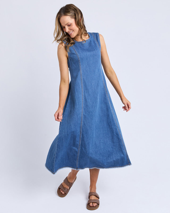Foxwood Solene Denim Dress - Mid Blue