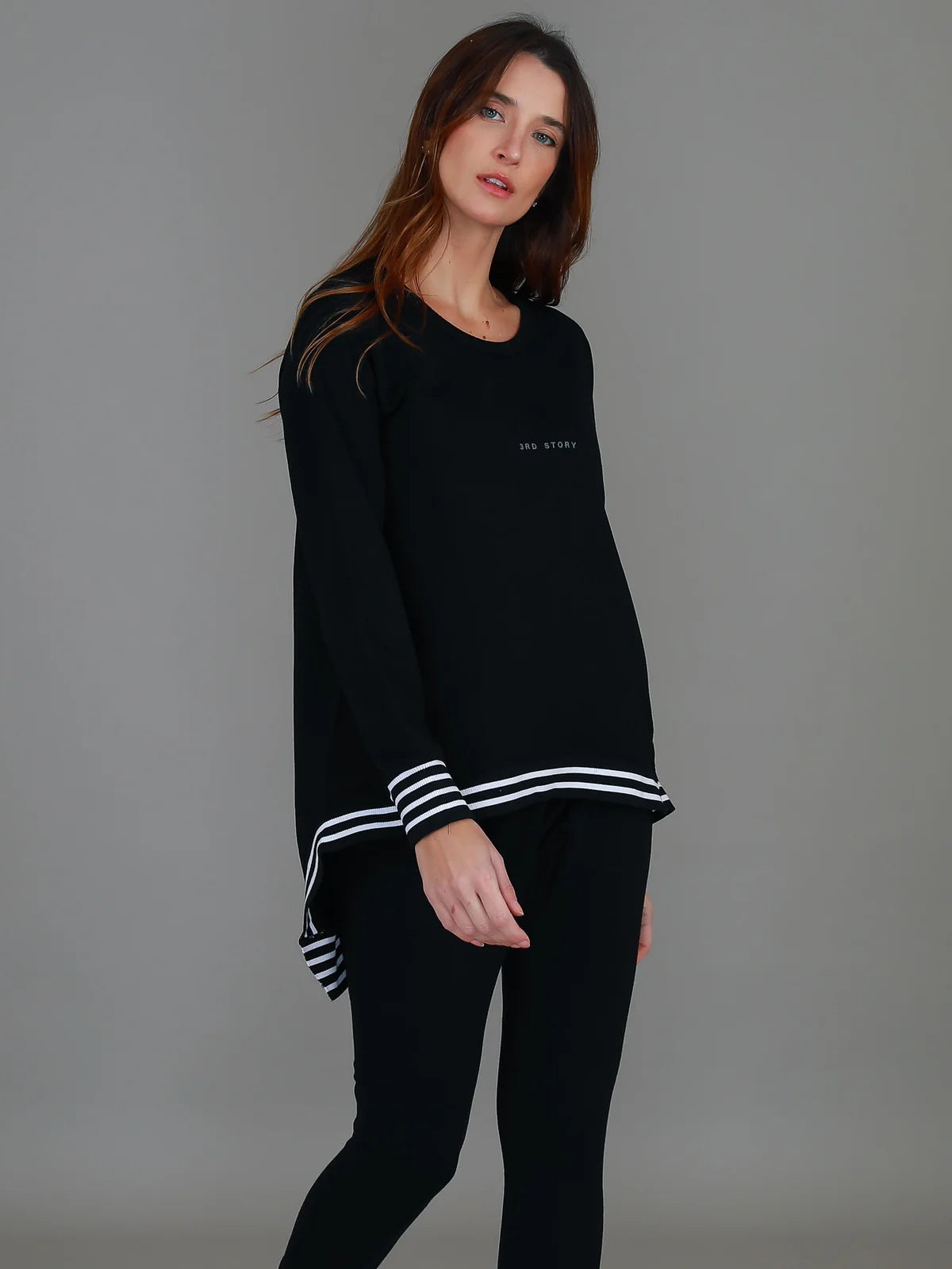 3rd Story Gwyneth Striped Rib Sweater - Black