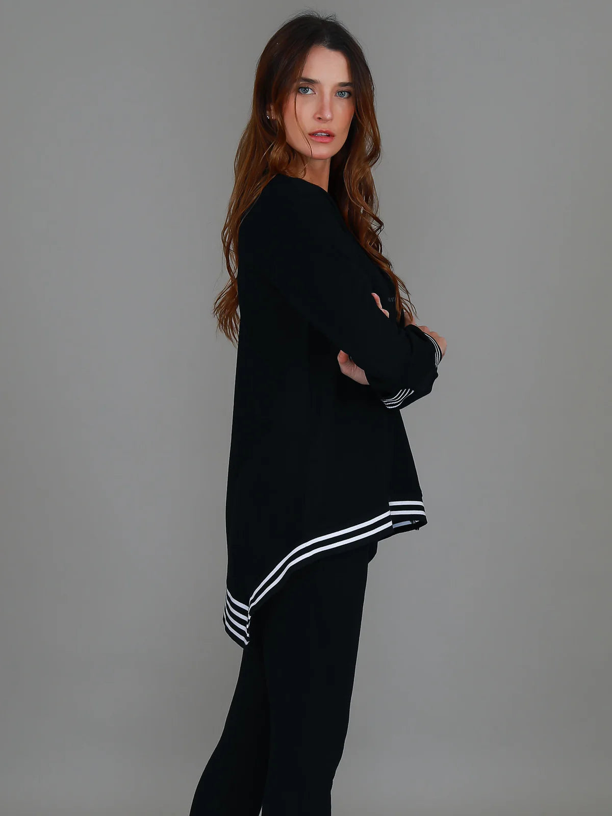 Collection of 3rd Story Gwyneth Striped Rib Sweater - Black in a gallery layout