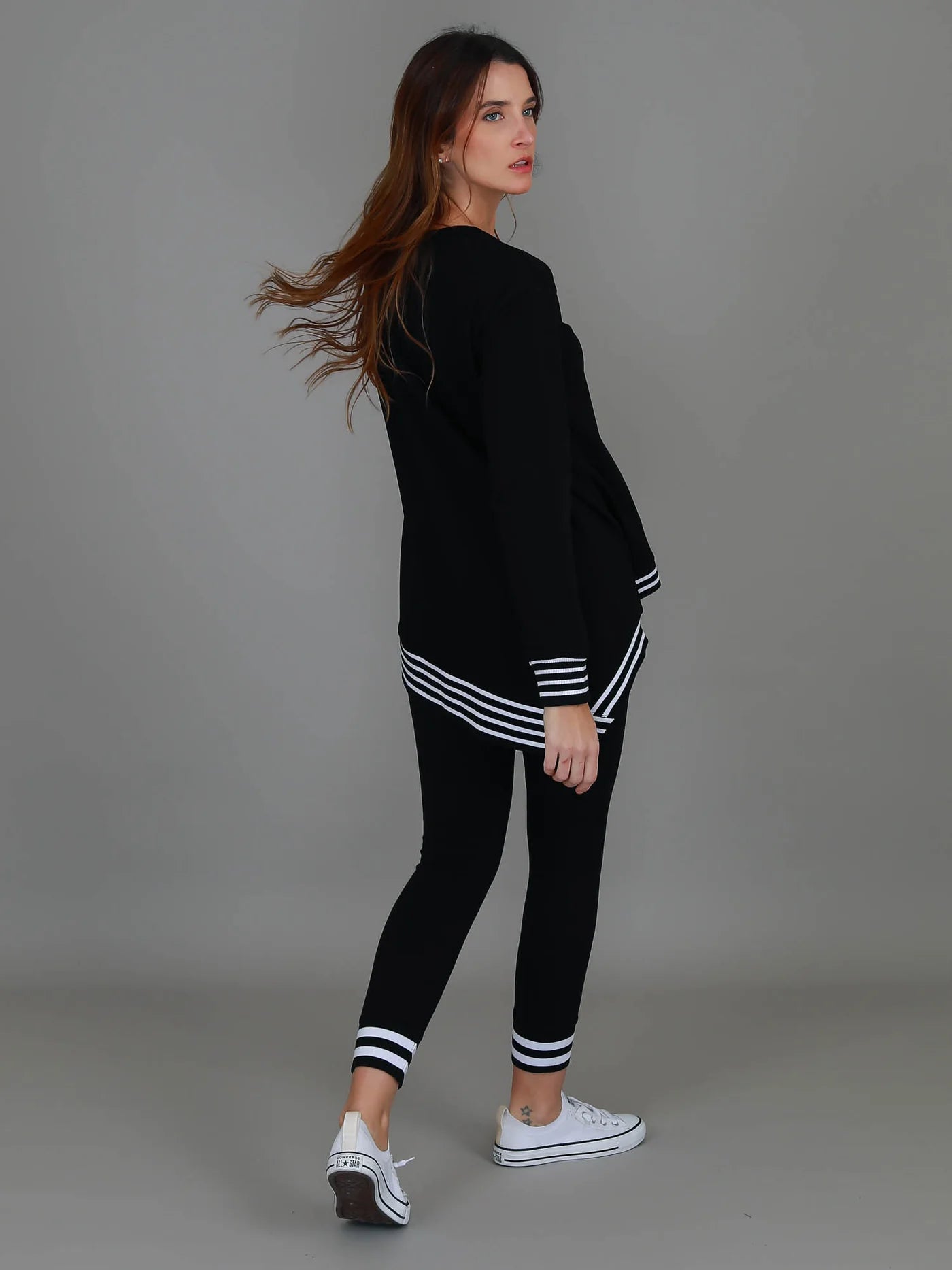 Collection of 3rd Story Gwyneth Striped Rib Sweater - Black in a gallery layout