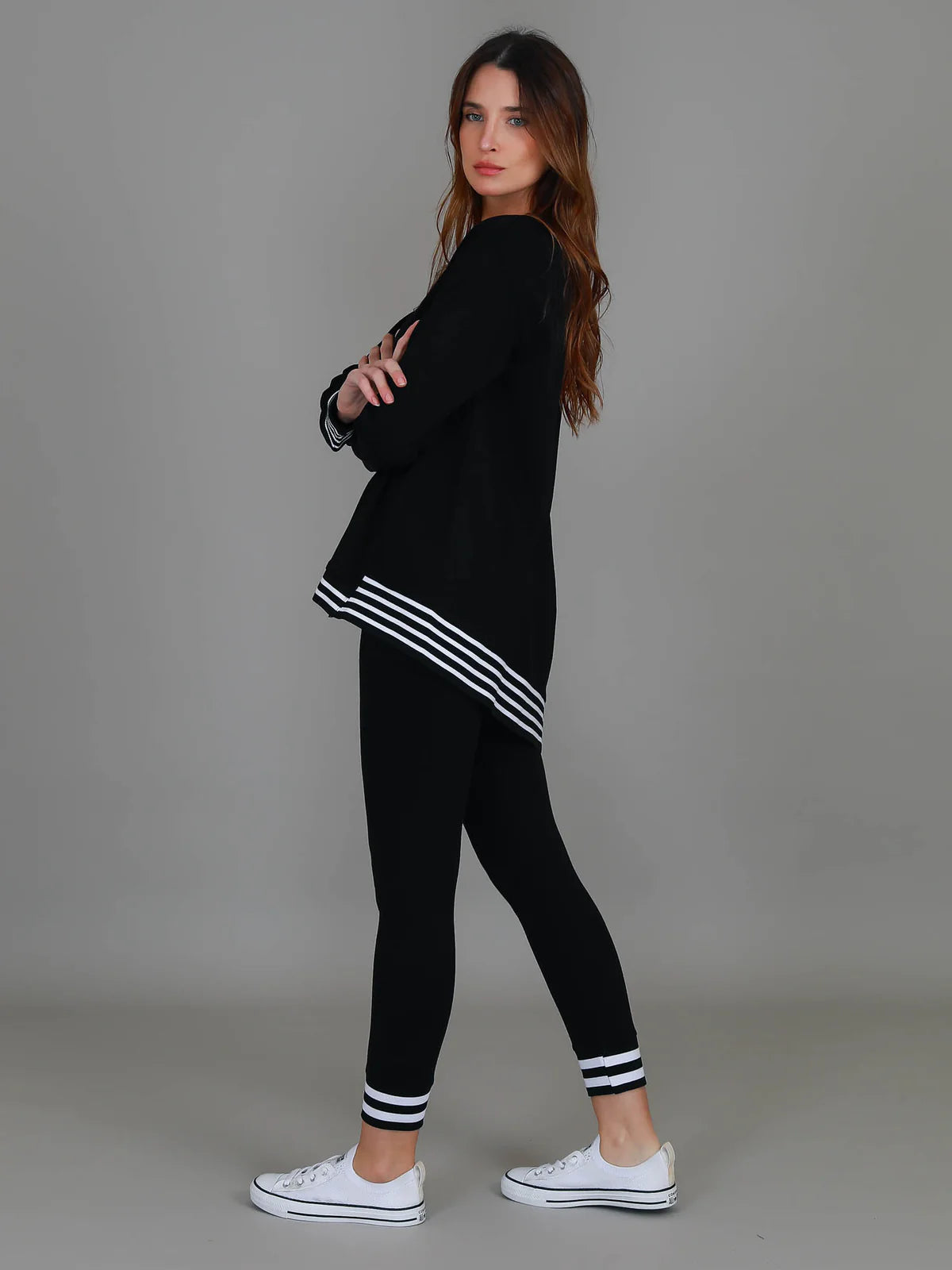 Collection of 3rd Story Gwyneth Striped Rib Sweater - Black in a gallery layout