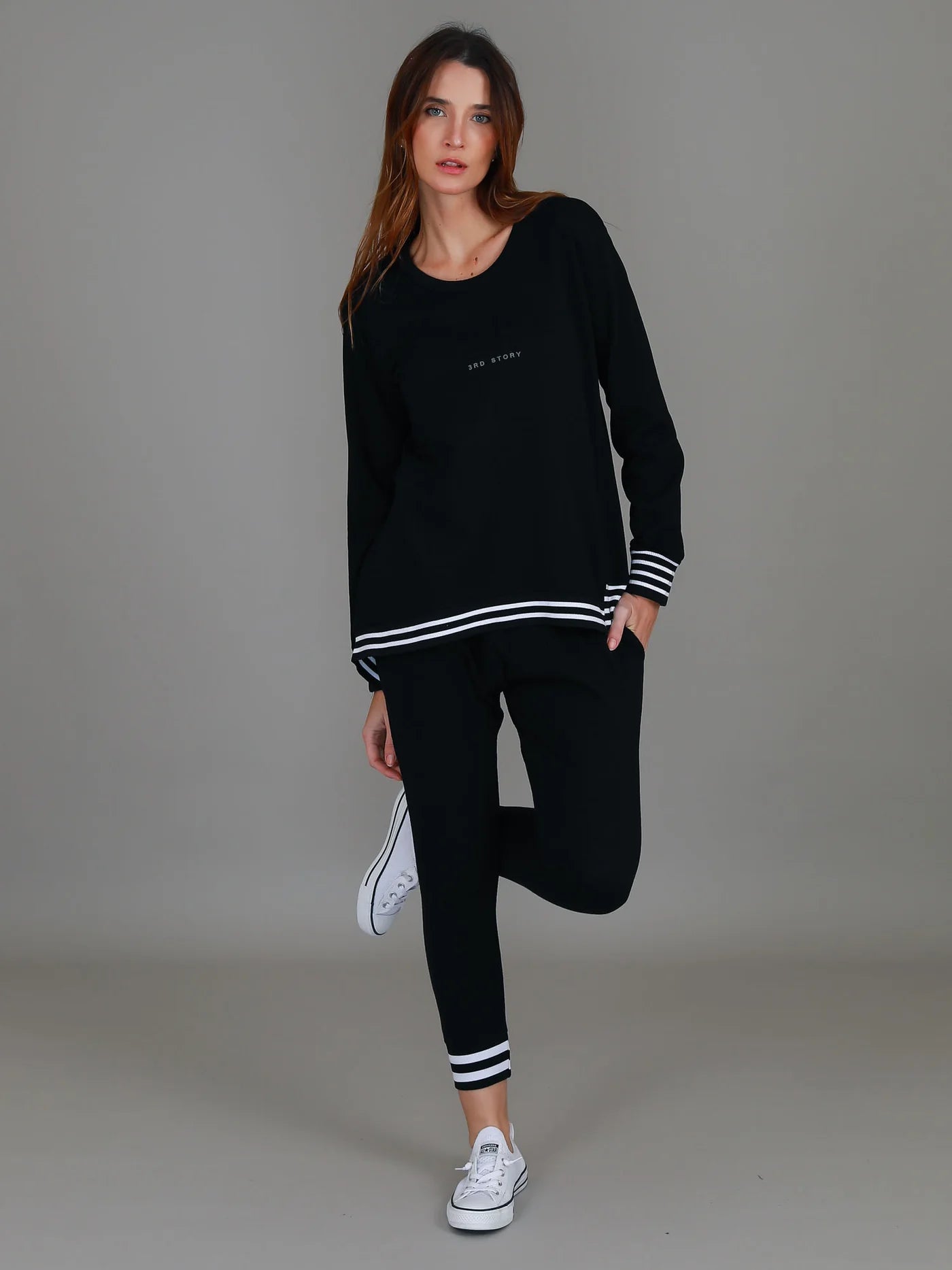3rd Story Gwyneth Striped Rib Sweater - Black